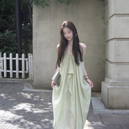 無標(biāo)優(yōu)品度假風(fēng)穿搭海島松弛感穿搭沙灘裙女海邊度假法式多巴胺不 綠色 S
