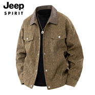 JEEP SPIRIT美式復古做舊夾克男士潮牌單排扣翻領(lǐng)機車(chē)外套寬松百搭休閑上衣服 卡其色 M