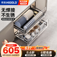 悍高（HIGOLD） 廚房櫥柜拉籃碗架抽屜式碗籃加厚304不銹鋼底板調(diào)味籃雙層碗碟籃 550柜2層-L系列套裝