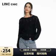 金羽杰薄透鏤空長袖針織衫女短款春秋季新品圓領(lǐng)打底小衫上衣S241SW320Y