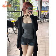 乖甜星慵懶氛圍感不規則防曬罩衫女2025春夏秋季新款中長(cháng)款開(kāi)衫百搭薄款 黑色 M