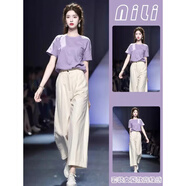 歐迪惠（Oudihui）2025年新款休閑褲女夏季松弛感穿搭冷淡系法式時(shí)尚衣服套裝女褲子 上衣+褲子 M
