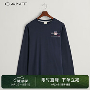 GANT【100%棉】甘特春季休閑刺繡柔軟內(nèi)搭經(jīng)典純色圓領(lǐng)長袖男T恤 433夜藍(lán)色 L