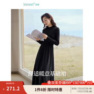 茵曼（INMAN）燈芯絨連衣裙春秋女裝新品長袖休閑針織禮服中長裙子 午夜黑-18348727 S