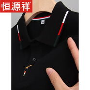 恒源祥高端純棉長袖t恤男士翻領(lǐng)商務(wù)體恤外穿春秋季款中年帶刺繡POLO衫 33782黑色【短 袖】 2XL 180