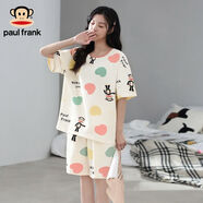 大嘴猴（paul frank）夏季女短袖短褲可愛(ài)卡通睡衣家居服兩件套短袖睡衣圓領(lǐng)寬松 杏色 M