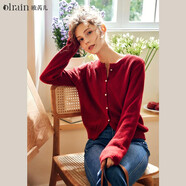 Olrain 歐芮兒針織毛衣開(kāi)衫秋季女裝復古外套新年節日慵懶風(fēng) 酒紅色 S