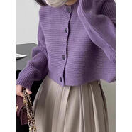 慵懶風(fēng)短款針織披肩寬松圓領(lǐng)蝙蝠袖毛衣女2025秋冬開(kāi)衫均碼 紫羅蘭