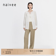 納薇（naivee）夏新款萊賽爾直筒褶皺高腰垂感寬松輕薄休閑直筒褲女 駝色 L