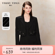 糖力商場(chǎng)同款 春日花語(yǔ) 2025春新款釘珠立體花裝飾短款西裝外套女 黑色 （釘珠立體花裝飾） M （建議105-120斤）