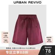 UR夏季新款女裝潮流街頭運(yùn)動(dòng)風(fēng)破洞卷邊短褲UWV640061 玫紅 S