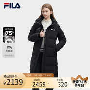 FILA 斐護科技|斐樂女裝長款羽絨服冬季休閑簡約連帽保暖羽絨外套 正黑色-BK 170/88A/L