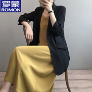 羅蒙（ROMON）胖mm大碼女裝夏季冰絲麻小西裝吊帶裙兩件套防曬薄西服外套200斤 黑色外套8031 L 大