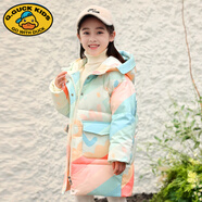 G.DUCKKIDS兒童羽絨服女童中長款2025新款韓版小女孩中大童加厚冬裝保暖外套 彩虹彩條 120 cm