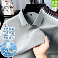 啄木鳥短袖t恤男2025新款polo汗衫男夏季休閑翻領(lǐng)t恤純色半袖涼感上衣T 銀灰色【夏季薄款】 M