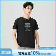 快魚(yú)夏季男新款圓領(lǐng)短袖休閑T恤棉感常規(guī)合體簡(jiǎn)約寬松顯瘦印花上衣 黑色15T1029 2XL