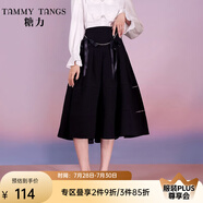 糖力【商場同款】糖力春秋季新款高腰蝴蝶結仿鉆鏈條半身裙女中長款 黑色 M