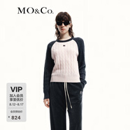 MO&Co.毛衣針織衫山羊絨復古麻花絞花撞色插肩袖紅色摩安珂 冰粉色 XS 155