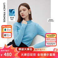 朗姿純羊毛修身氣質(zhì)上衣設(shè)計(jì)感打底毛衣開(kāi)衫女2025春新款毛針織衫 天藍(lán)色 XL