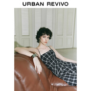 UR2025夏季新款女裝不規則設計感格紋吊帶連衣裙UYV750039 黑色格子 (偏短) XS