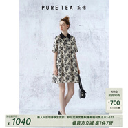 茶·愫【明星同款/黯夜玫瑰】puretea茶愫緞紋棉連衣裙女短裙2024夏新款 米白 M