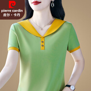 皮爾卡丹品牌冰絲短袖t恤女夏季2025新款女裝洋氣女士半袖寬松T恤衫女上衣 牛油果綠 2XL 【建議重120-130斤】