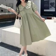 景怡依顯瘦連衣裙寬松加肥減齡200斤大碼胖妹妹夏天女裝遮肚胖人胖學(xué)生 軍綠色 XL