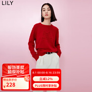 LILY春新款女裝含綿羊毛時尚氣質通勤休閑紅色針織衫套頭毛衣女 103大紅 XL