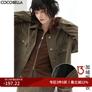 COCOBELLA[美拉德穿搭]撞色PU拼接燈芯絨外套女休閑加絨夾克SC518 版上衣SC518Z 加絨 S 全工藝絲光燈芯絨有光澤