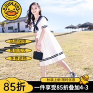 G.DUCKKIDS童裝女童連衣裙夏季2024新款洋氣女大童夏裝學(xué)院風(fēng)純棉兒童裙子潮 白色 吸汗棉質(zhì) 160 建議150-160cm12-13歲