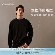 Calvin KleinJeans春秋男士休閑通勤ck壓紋字母凈色圓領套頭衫衛(wèi)衣J326816 BEH-太空黑 M