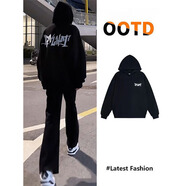 趣米樂(lè )黑色連帽衛衣男秋冬季加絨長(cháng)袖上衣服美式復古運動(dòng)內搭打底衫外套 黑色 常規 XL 【建議100斤到120斤】