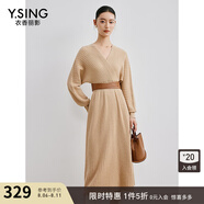 衣香麗影【100%羊毛】衣香麗影黑色針織連衣裙女新款修身毛衣裙子 卡其 L