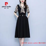 皮爾卡丹（pierre cardin）碎花雪紡連衣裙子女夏季2025新款假兩件小個(gè)子媽媽短袖氣質(zhì)中長(cháng)裙 黑色 L 建議90-105斤