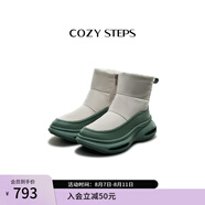 COZY STEPS可至男女款冬季COZYLOOP太空鞋羊皮毛一體厚底保暖防寒羊毛雪地靴 暖意灰白+鼠尾草綠（8108） 39