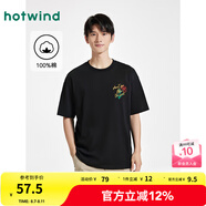 熱風(fēng)2025年夏季新款男士休閑印花短T 01黑色 L