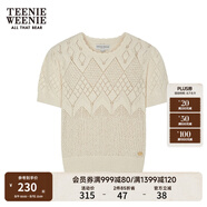 Teenie Weenie小熊春夏鏤空鉤花泡泡袖套頭短款時(shí)髦毛衣針織衫女裝 乳白色 XS 155