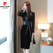 皮爾卡丹（pierre cardin）黑色連衣裙女收腰顯瘦包臀裙子名媛御姐氣質(zhì)媽媽洋氣高貴春秋新款 黑色 S