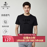 浪登【抗菌除臭】夏季新款男士短袖T恤休閑圓領(lǐng)輕薄涼感彈力體恤 黑色 S （165/84A）