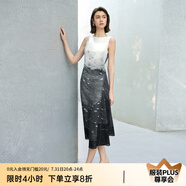 顏域撞色拼接夏季連衣裙女2025新款高級感獨特設(shè)計感過膝氣質(zhì)長裙 黑白花 2XL
