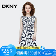 唐可娜兒（DKNY）【京東奧萊】圓領(lǐng)無(wú)袖印花連衣裙女夏季新款時(shí)尚顯瘦氣質(zhì)中長(zhǎng)裙W1 W1312Z08-010 XS
