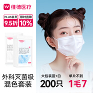 維德（WELLDAY）一次性醫(yī)用外科口罩200只三層防霧霾滅菌級(jí)掛耳式白+藍(lán)10只/袋*20