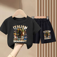 汀晨山海經(jīng)兒童短褲 短袖t恤夏季2025新款洋氣兒童夏裝短褲兩件套 T恤#黑色+黑色短褲W30新 80 (建議身高60-70CM)