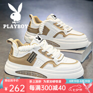 花花公子鞋子男鞋2025秋季新款潮流百搭休閑運動(dòng)厚底增高板鞋男士小白鞋 米卡其 42