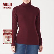 無印良品 MUJI 女式  羅紋高領(lǐng)毛衣 W9AA870 長袖針織衫 深紫紅色 M