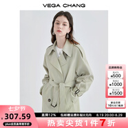 VEGA CHANG【現(xiàn)貨】風(fēng)衣女中長款2025秋季知識分子大衣小個子英倫風(fēng)外套 豆沙綠 M