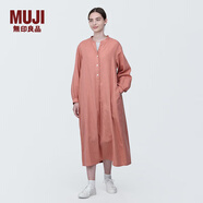 無印良品（MUJI）女式 木棉混雙層紗織長袖連衣裙長裙裙子襯衫裙 BC2IOC4S 煙熏橙色 XS 150/76A
