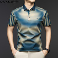 利郎男裝短袖t恤男2025新款夏季休閑翻領(lǐng)條紋體恤衫冰絲上衣 207藍色 L 175/92A