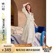 兩三事度假風法式連衣裙女茶歇24夏季復(fù)古刺繡方領(lǐng)短袖裙子嗜好冷鳶 米杏色預(yù)售 M