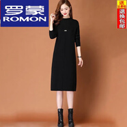 羅蒙（ROMON）秋冬中長款羊毛針織連衣裙氣質(zhì)內(nèi)搭半高領(lǐng)打底衫寬松大碼毛衣裙子 黑色 XL 120-129斤